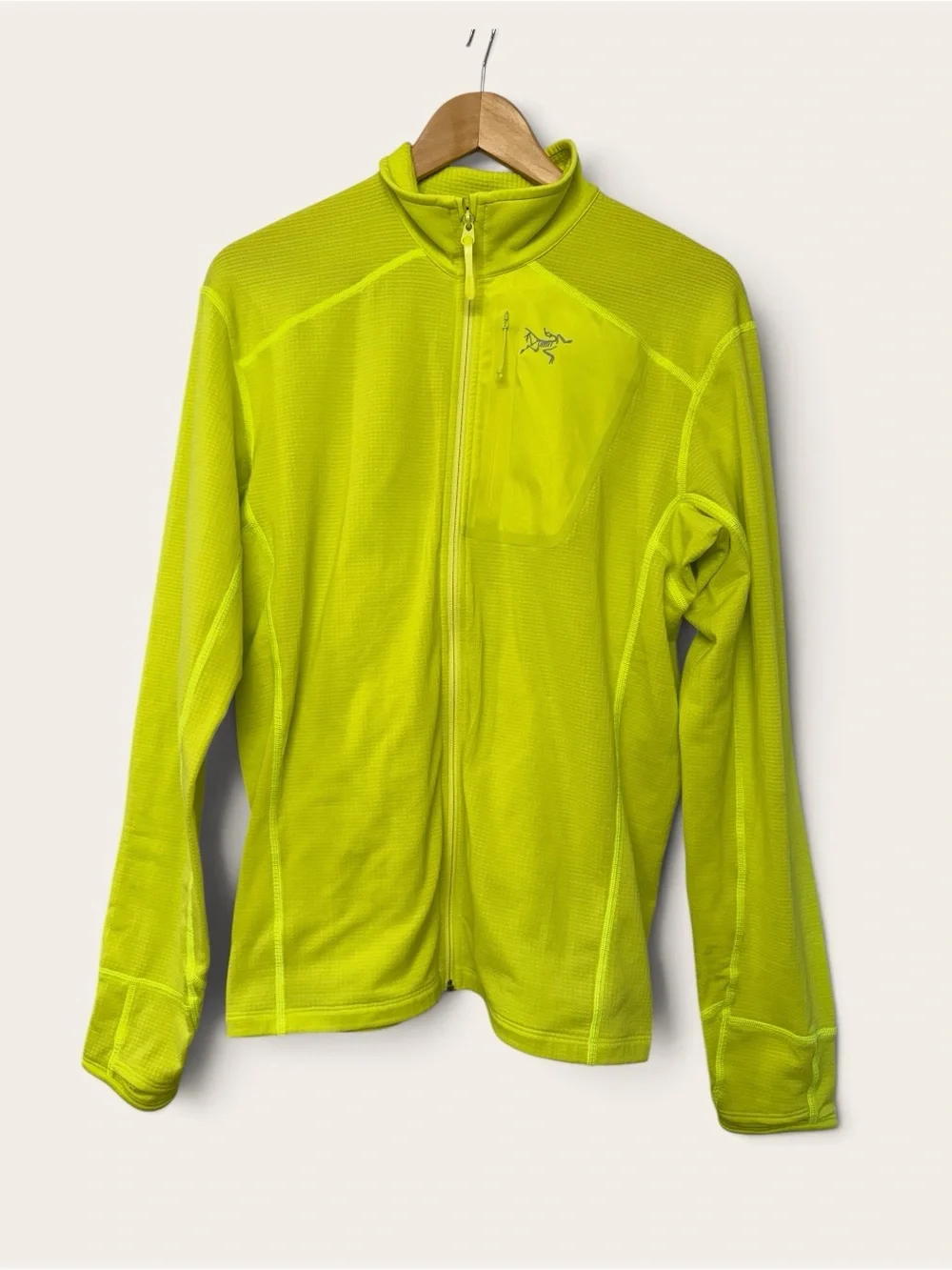 Arc'teryx Delta Jacket Mens Size Medium Neon Lime Yellow Grid Fleece Full Zip M